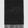 Scarf Black, a black wool scarf with fringe at the bottom edge.