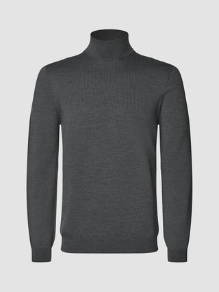 A Seamless Premium Merino Knit Turtleneck Charcoal Grey.