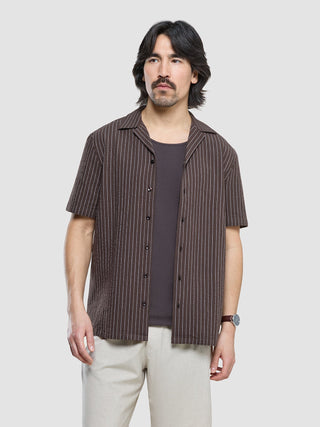 Seersucker Short Sleeve Shirt Cocoa Pinstripes