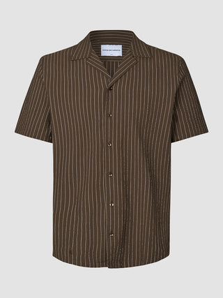 Seersucker Short Sleeve Shirt Cocoa Pinstripes