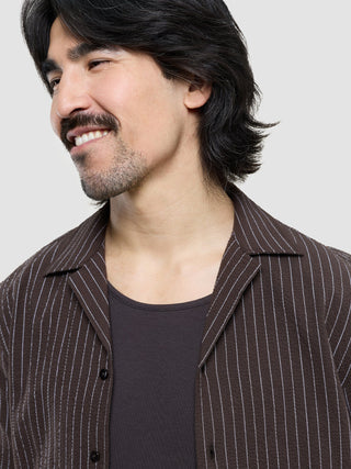Seersucker Short Sleeve Shirt Cocoa Pinstripes