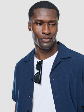 Seersucker Short Sleeve Shirt Dark Navy