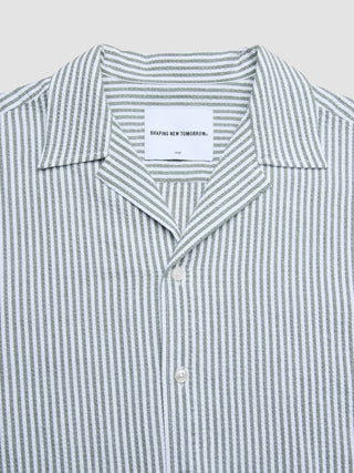 Seersucker Short Sleeve Shirt Green Stripes