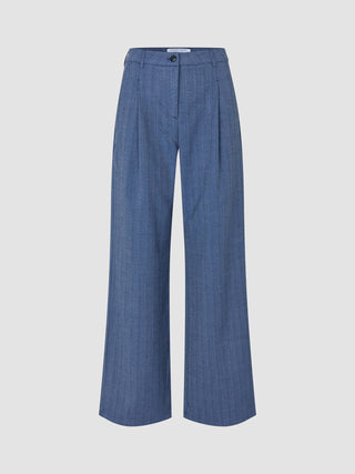 Women Serene Pants Wide Ombre Blue Herringbone with a high-waisted, wide-leg fit.