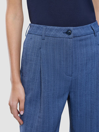 A person wearing Women Serene Pants Wide Ombre Blue Herringbone.