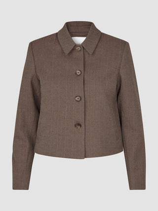 Women Serene Short Jacket Brown Stone Herringbone