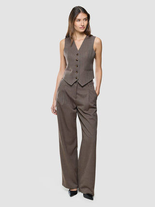 Women Serene Short Vest Brown Stone Herringbone