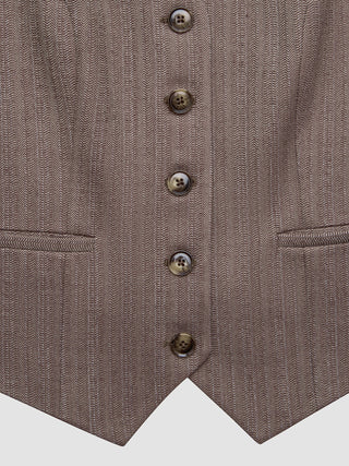 Women Serene Short Vest Brown Stone Herringbone