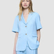 skye set blue haze short sleeved blazer wide pants