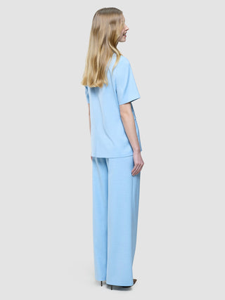 skye set blue haze short sleeved blazer wide pants
