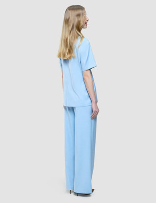 skye set blue haze short sleeved blazer wide pants