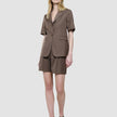 skye set dark chestnut melange short sleeved blazer shorts