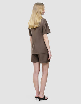 skye set dark chestnut melange short sleeved blazer shorts