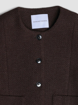 Women Sorae Short Jacket Espresso in dark brown bouclé with a SHAPING NEW TOMORROW neck label and a cropped fit.
