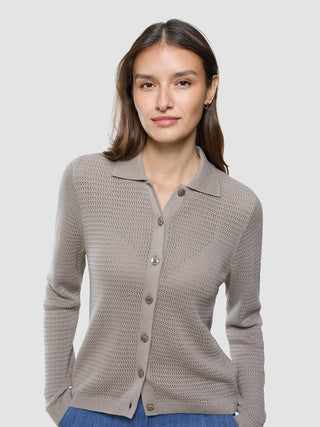 Women Structured Polo Long Sleeve Dark Sand