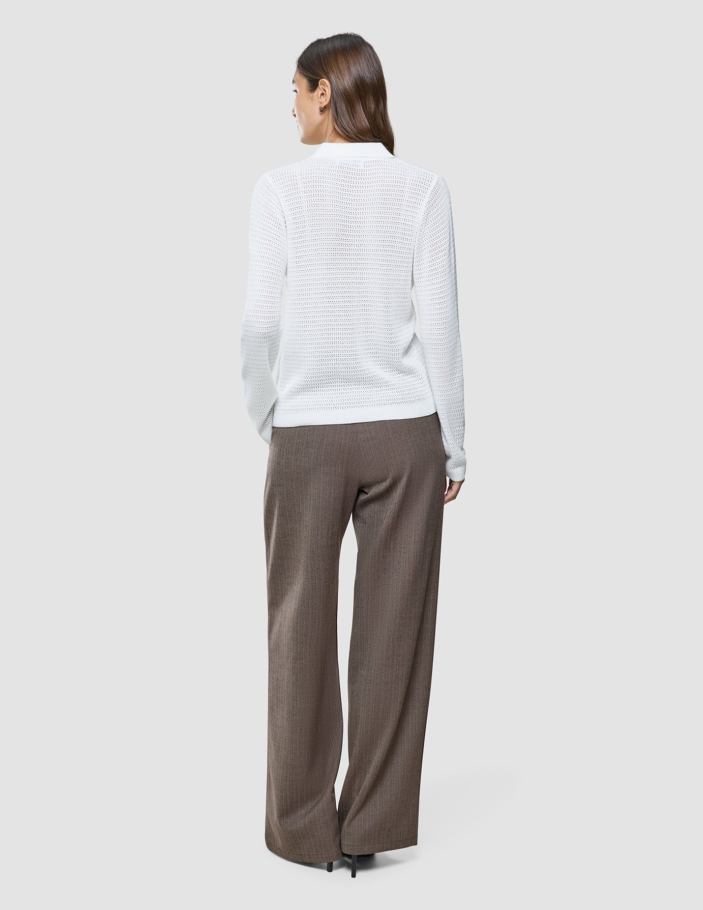 Women Structured Polo Long Sleeve Off White