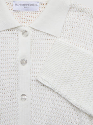 Women Structured Polo Long Sleeve Off White