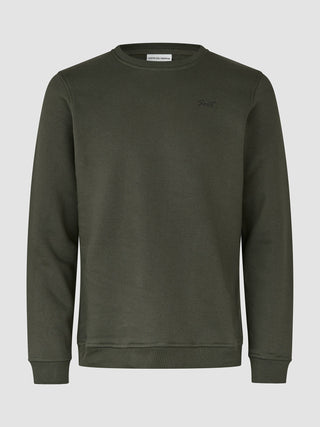 Olive green Sweat Crewneck Green Night by Shaping New Tomorrow with a small embroidered logo on the chest.