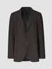 Timeless Wool Blazer Slim Dark Brown Check: a slim fit, dark brown two-button blazer in a Scandinavian design with a subtle checkered pattern and a black lining.