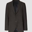 Timeless Wool Blazer Slim Dark Brown Check: a slim fit, dark brown two-button blazer in a Scandinavian design with a subtle checkered pattern and a black lining.