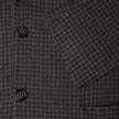 Timeless Wool Blazer Slim Dark Brown Check: slim fit dark brown wool blazer with a small grid pattern, two dark buttons, and sleeve detail.