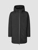 Black Utility Jacket Black featuring PrimaLoft insulation, a hood, a front zipper, and two large patch pockets.