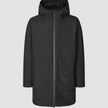 Black Utility Jacket Black featuring PrimaLoft insulation, a hood, a front zipper, and two large patch pockets.