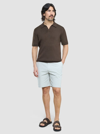 V-Neck Knit Short Sleeve Polo Dark Brown