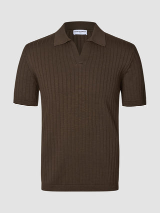V-Neck Knit Short Sleeve Polo Dark Brown
