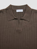 V-Neck Knit Short Sleeve Polo Dark Brown