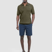 V-Neck Knit Short Sleeve Polo Green Night
