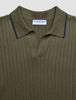V-Neck Knit Short Sleeve Polo Green Night