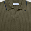 V-Neck Knit Short Sleeve Polo Green Night
