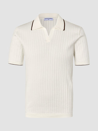 V-Neck Knit Short Sleeve Polo White