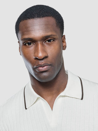 V-Neck Knit Short Sleeve Polo White