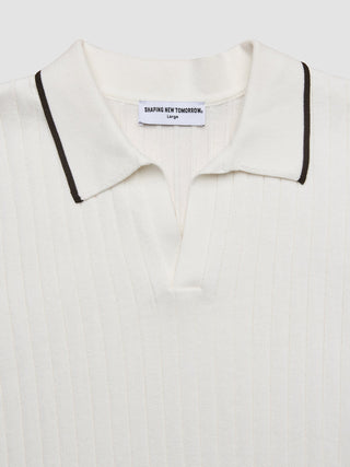 V-Neck Knit Short Sleeve Polo White