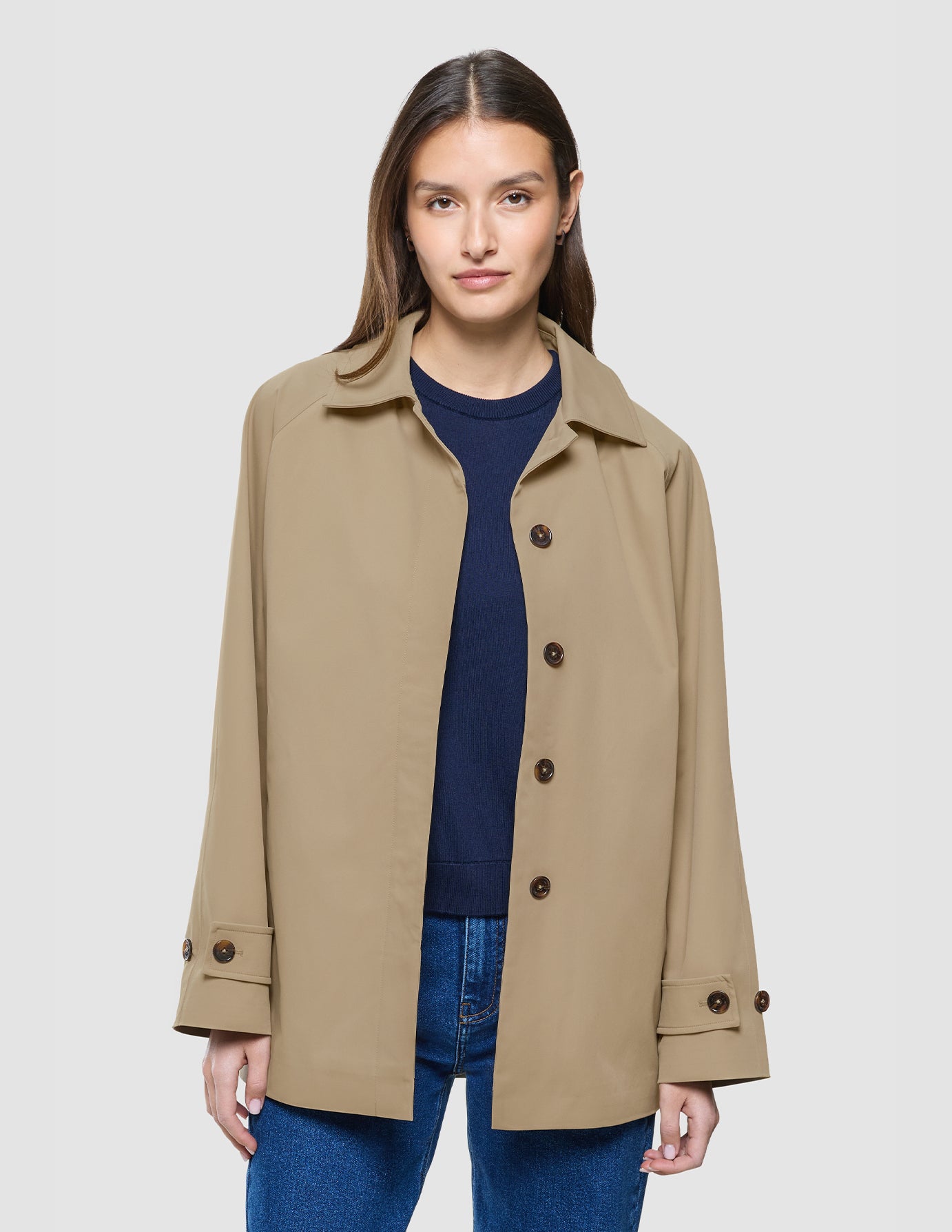 Women Waterproof Trench Coat Short Sand Grain
