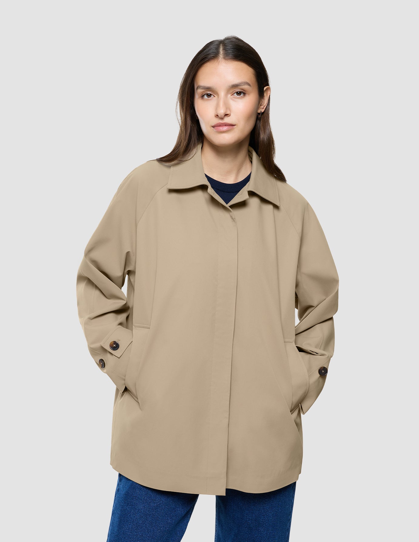 Women Waterproof Trench Coat Short Sand Grain