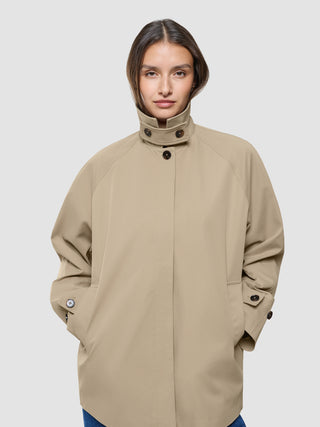 Women Waterproof Trench Coat Short Sand Grain