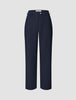 Women GO2 Pants Straight Blue Nights in dark navy, featuring a high-waisted, Scandinavian straight-leg design with a button closure and belt loops.