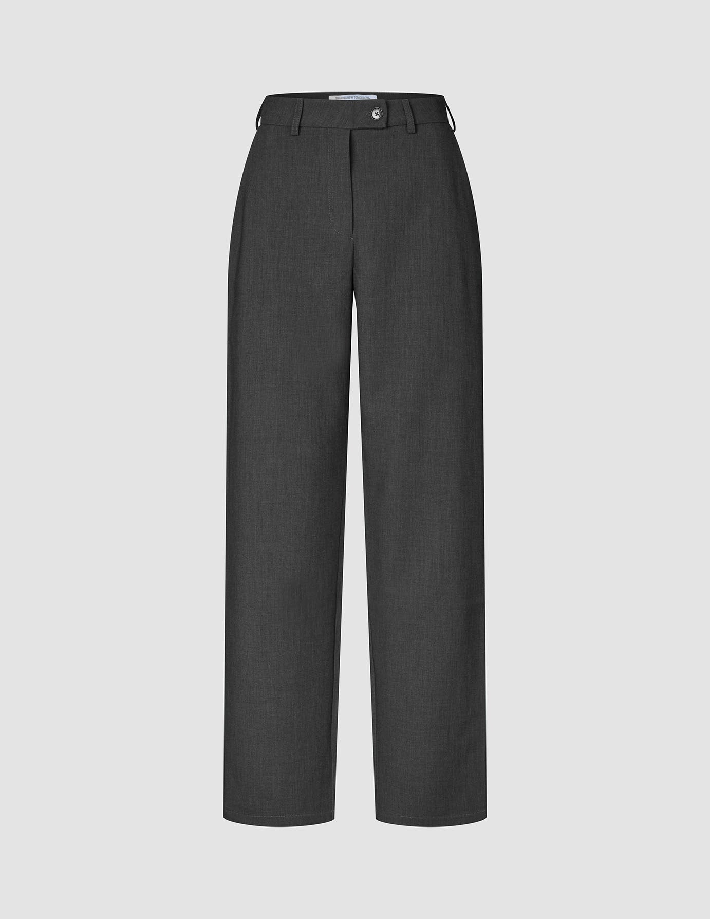 Women GO2 Pants Straight Dark Grey Melange in a dark grey high-waisted, straight-leg fit with a button closure and belt loops, embodying a minimalist Scandinavian design.