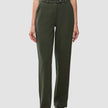 Women GO2 Pants Straight Dusty Olive high-waisted, olive green straight-leg trousers with a button closure and belt loops.
