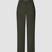 Women GO2 Pants Straight Dusty Olive, high-waisted, straight-leg trousers in olive green with a button fly closure.