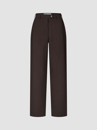 Women GO2 Pants Straight Mocha dark brown high-waisted, straight-leg trousers with a button closure and belt loops.
