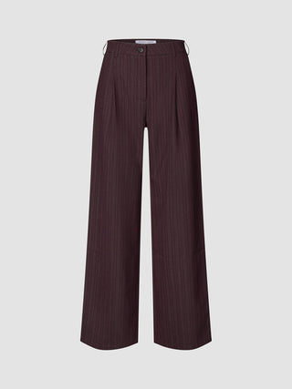 Women Serene Pants Wide Berry Pinstripe in a high-waisted, wide-leg design with a Scandinavian aesthetic.