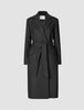 Women’s Wool Coat Black in a double-breasted Scandinavian design featuring a notched lapel and a matching tie belt.