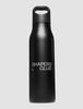Matte black Shapers’ Club water bottle with a loop handle lid and white text printed on the side.