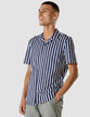Model from the front wearing a Classic Short-Sleeved Shirt Bulky Stripes Navy