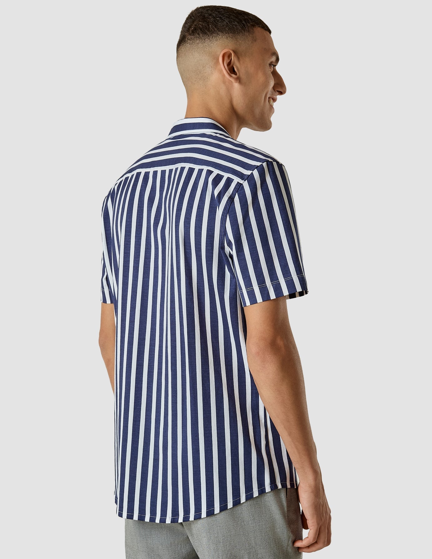 Bowling Short Sleeve Shirt Bulky Stripes Navy