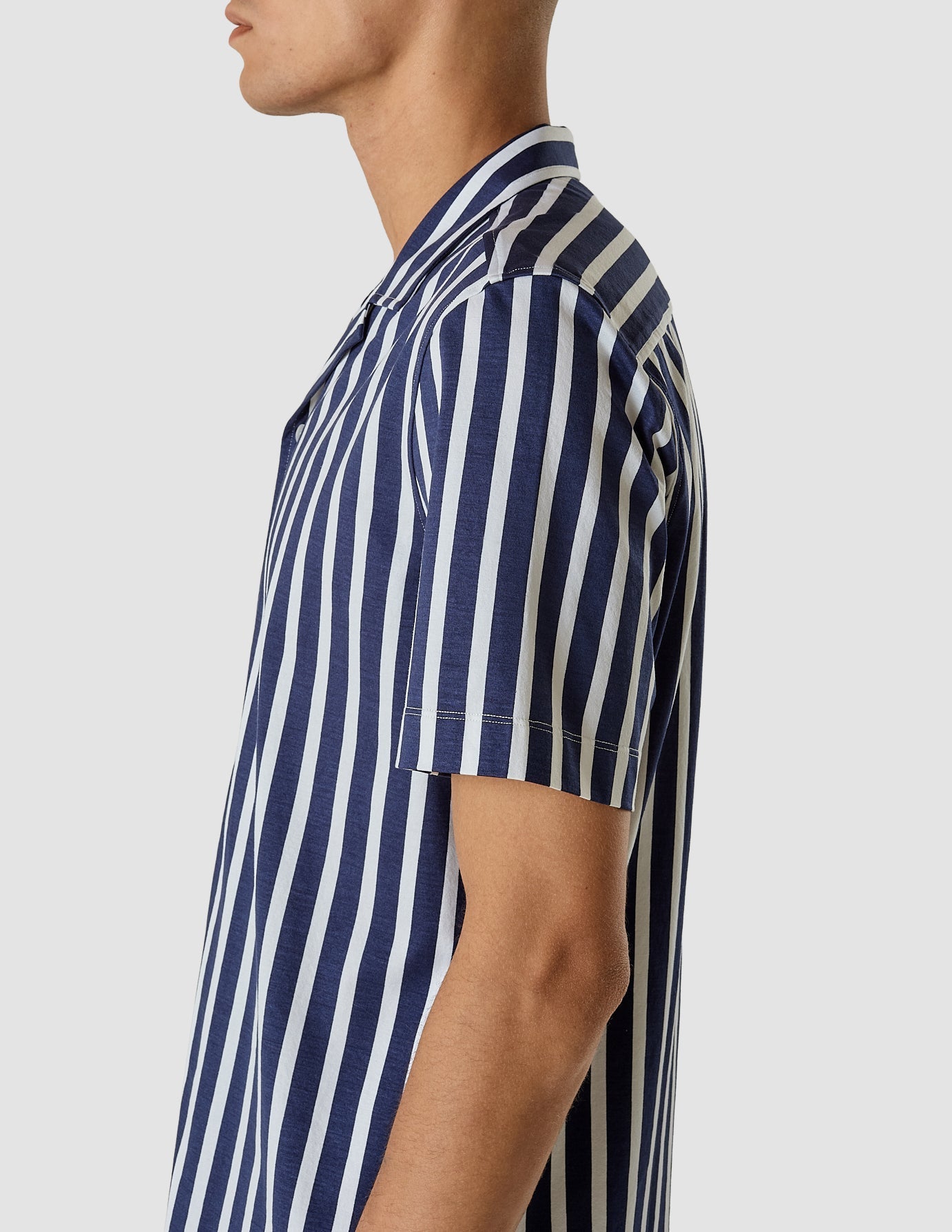 Bowling Short Sleeve Shirt Bulky Stripes Navy